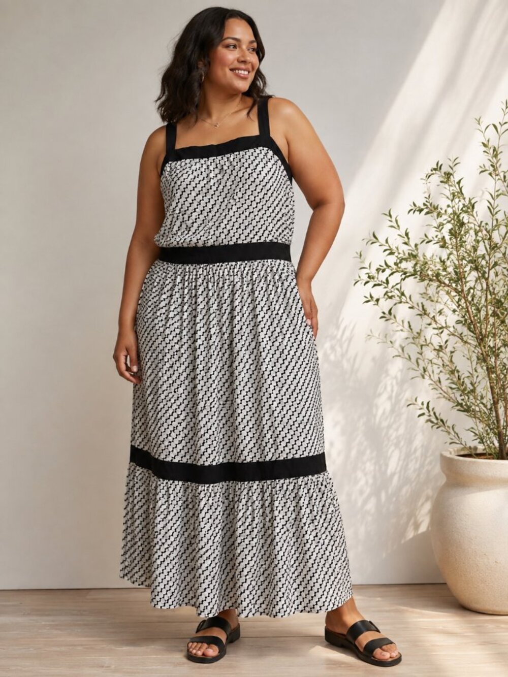 Lane Bryant NWT Black White Geometric Tiered Maxi Dress Plus Size 20